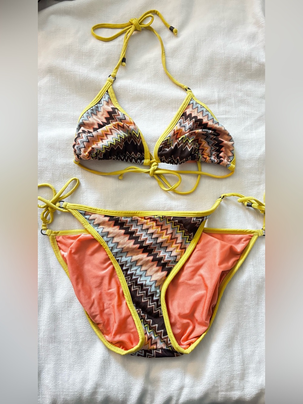 Missoni Yellow-Trim Zigzag Pattern Triangle Bikini